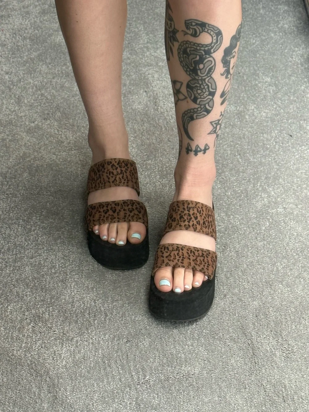 Leopard Print Double-Strap Platform Slide